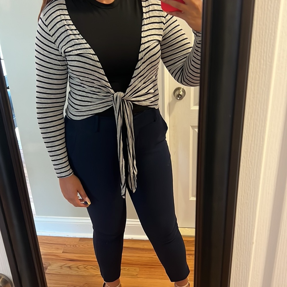 Gray and navy blue striped Cardigan